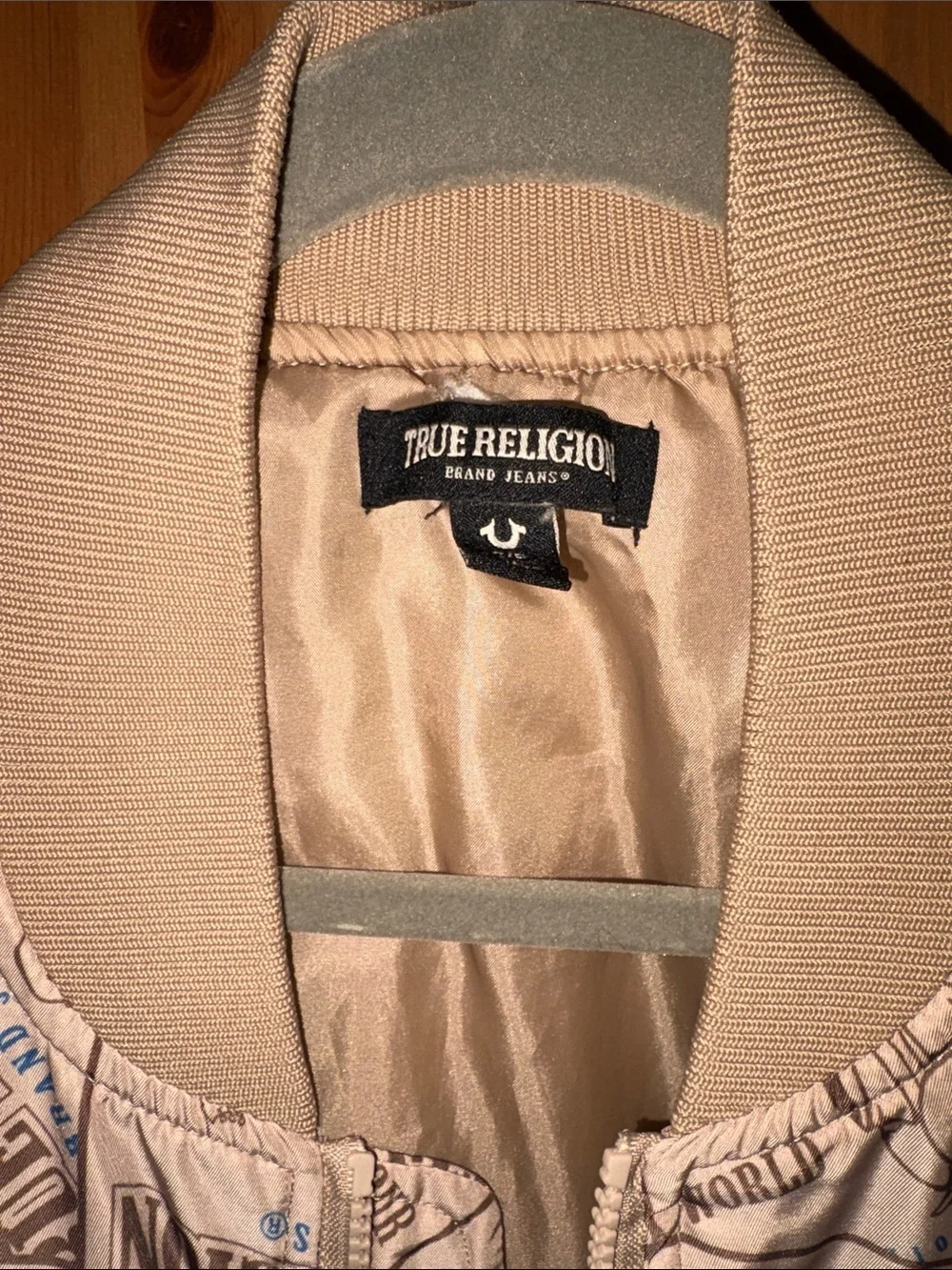 True Religion Men’s Cream Logo-Print Bomber Jacket